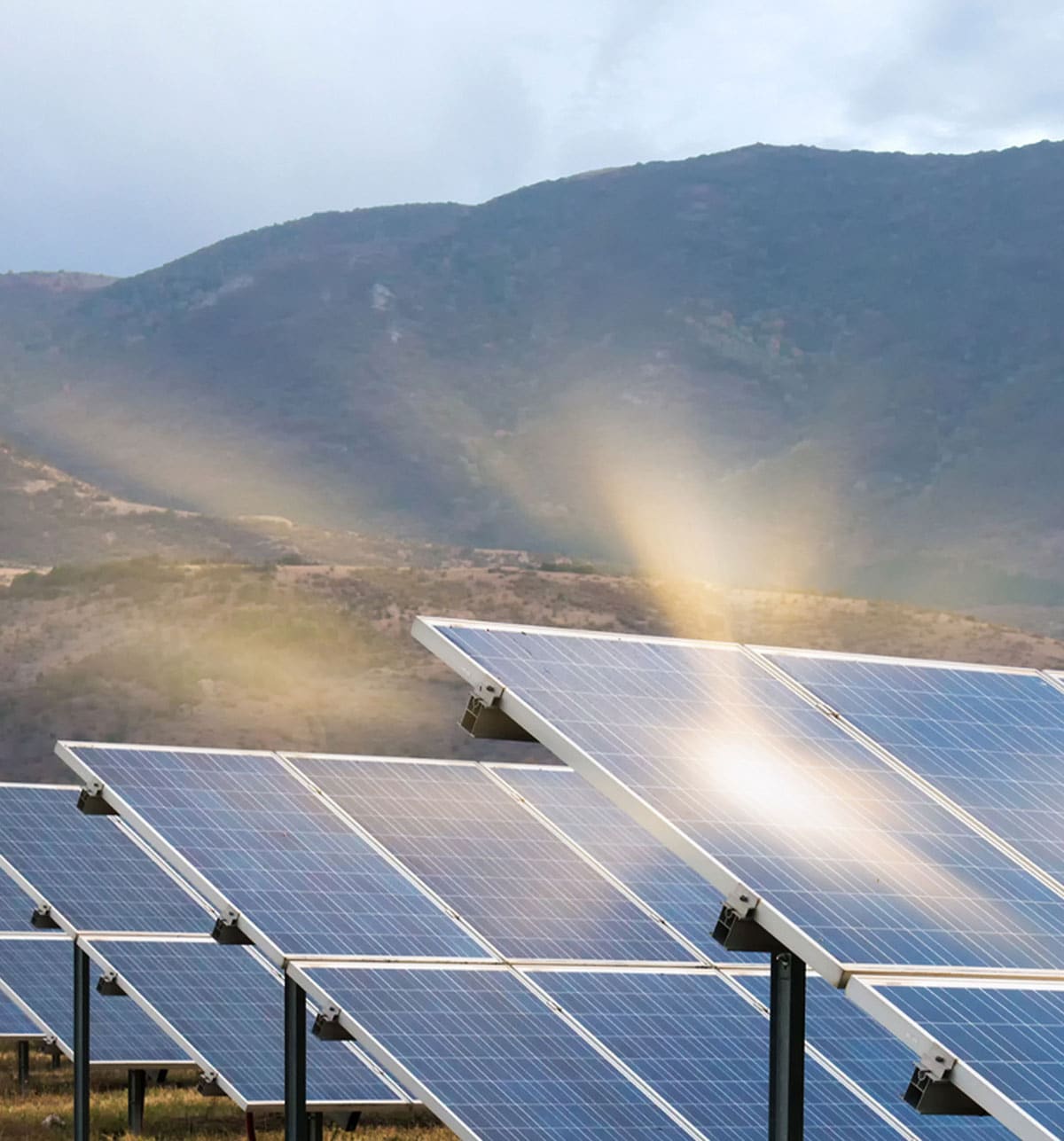 Solar panels reflecting the sun